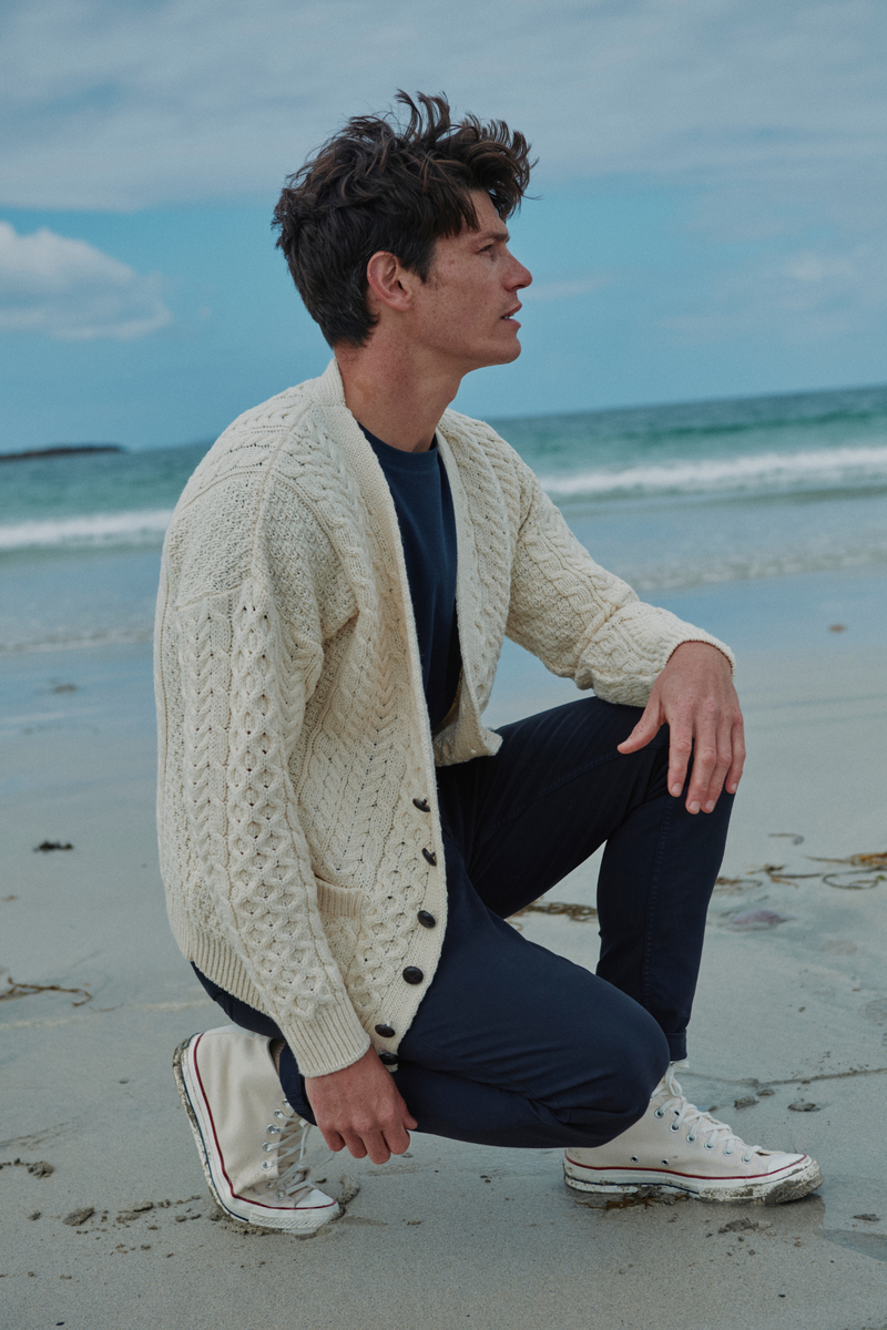Clare Island Mens Cream Aran Cardigan | Aran Woollen Mills