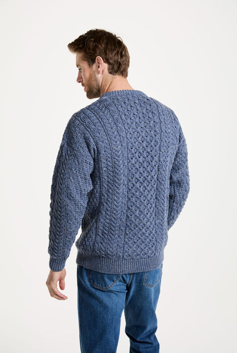 Inisheer Traditional Mens Aran Sweater - Blue Grey