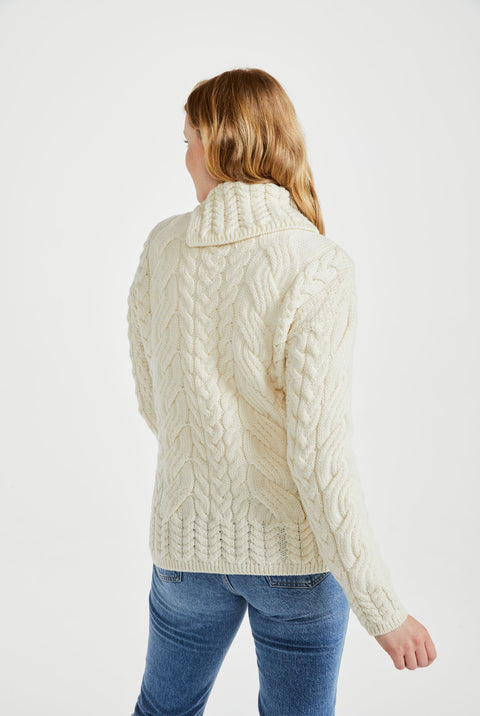 Maeve Aran Supersoft Sweater with Button Collar - Cream