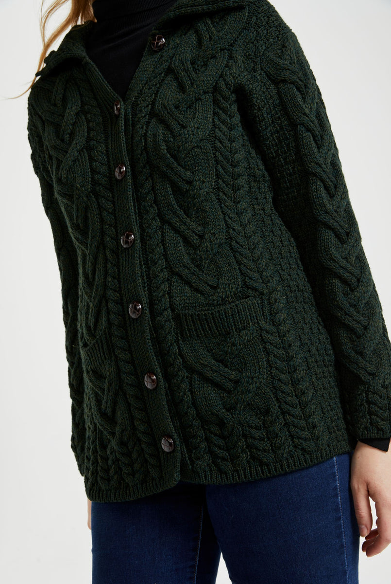 Máire Supersoft Merino Aran Cardigan Green - Main Image