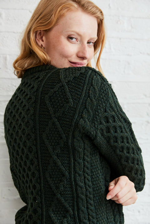 Éireann Ladies Traditional Aran Supersoft Sweater - Green