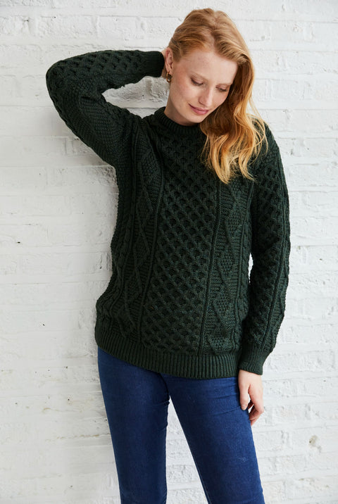 Éireann Ladies Traditional Aran Supersoft Sweater - Green