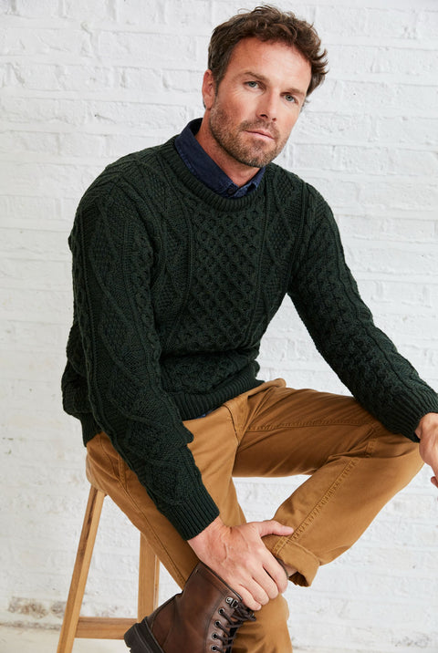 Éireann Mens Traditional Aran Supersoft Sweater - Green