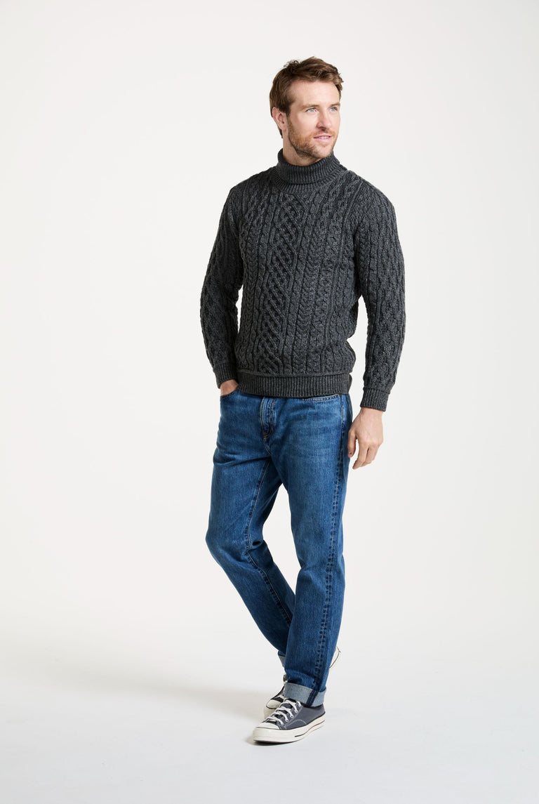 Kylemore Mens Aran Polo Neck Sweater - Grey