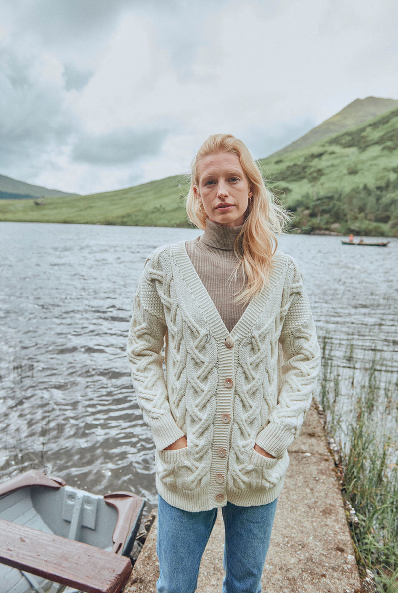 Downpatrick Ladies Aran Cardigan Cream