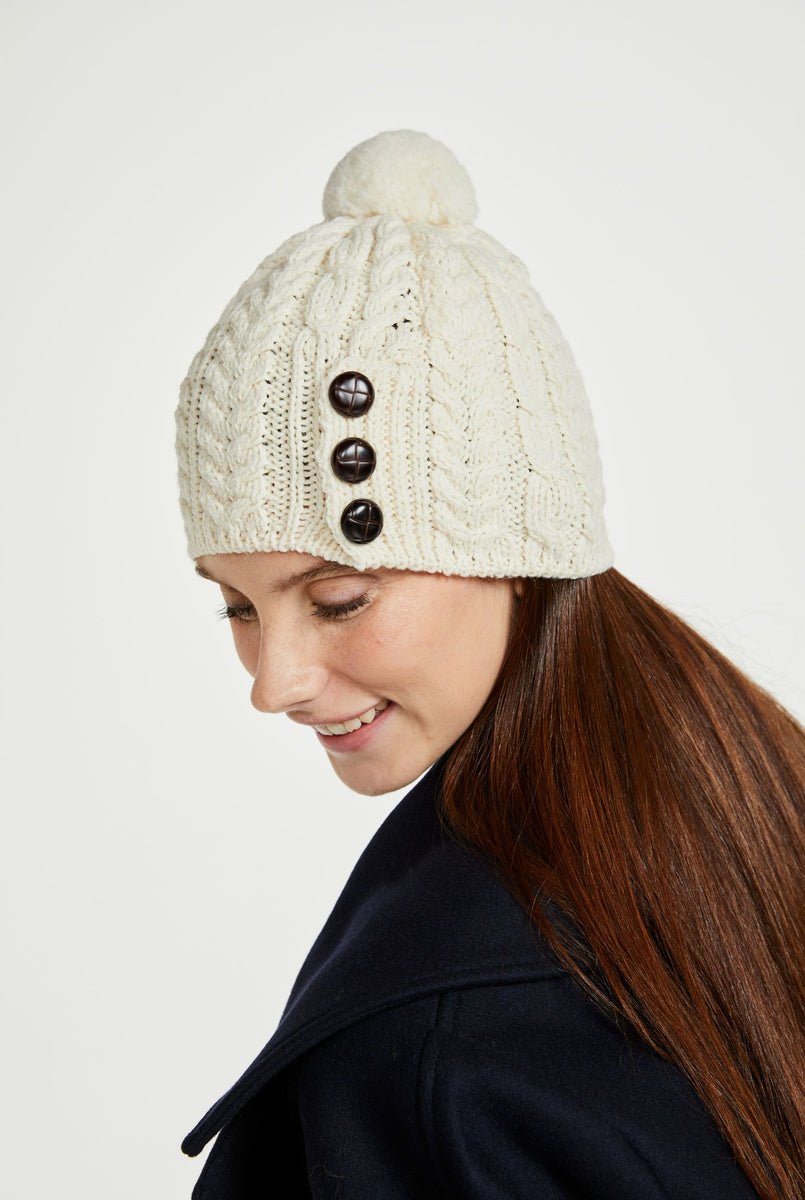 Cong Aran Hat with Pom Pom Cream Aran Woollen Mills