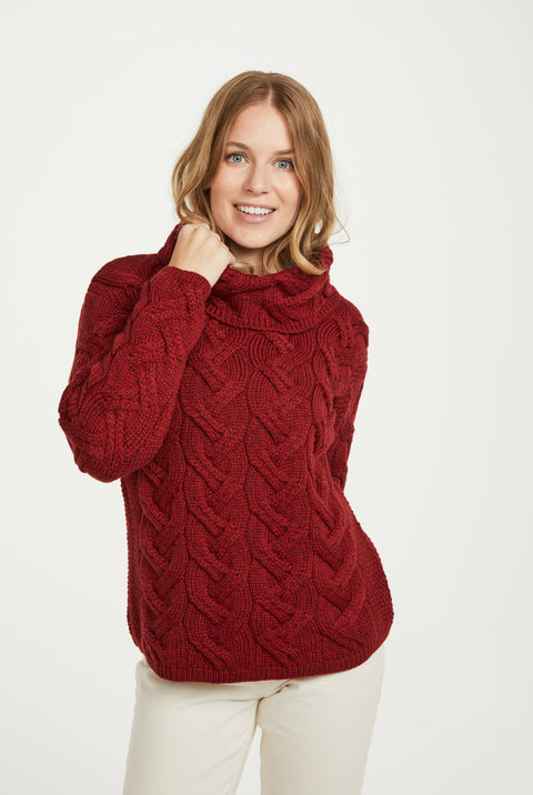 Kinsale Ladies Cable Aran Sweater - Rua Red