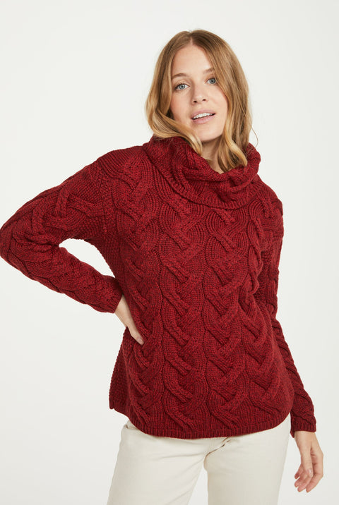 Kinsale Ladies Cable Aran Sweater - Rua Red