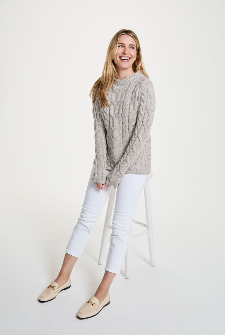 Listowel Ladies Aran Cabled Sweater - Oat