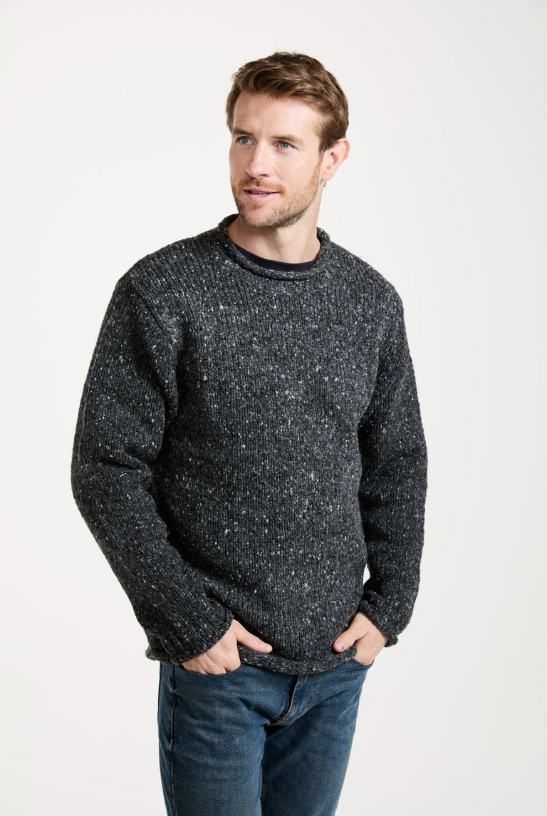 Raheen Tweed Roll Neck Mens Sweater - Grey