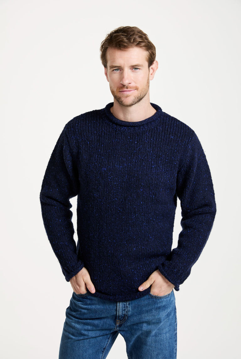 Raheen Tweed Roll Neck Mens Sweater - Navy