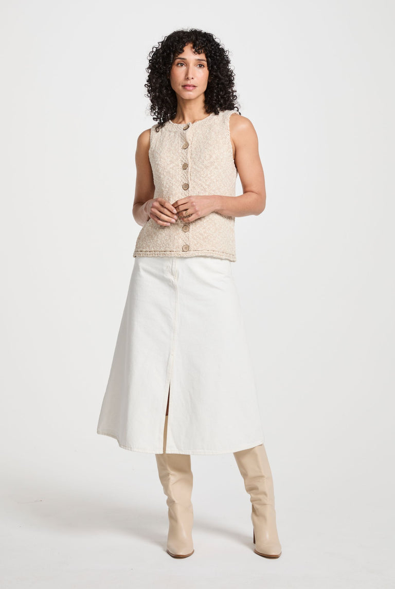 Ainé Cotton-Linen Sleeveless Cardigan - Cream