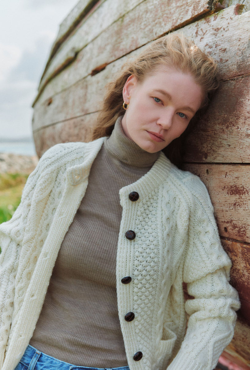 Breaffy Ladies Aran Cardigan Cream - Main Image