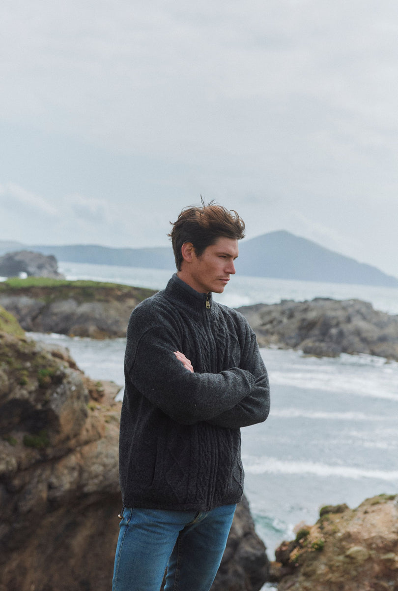 Farmleigh Lined Wool Mens Cardigan - Grey