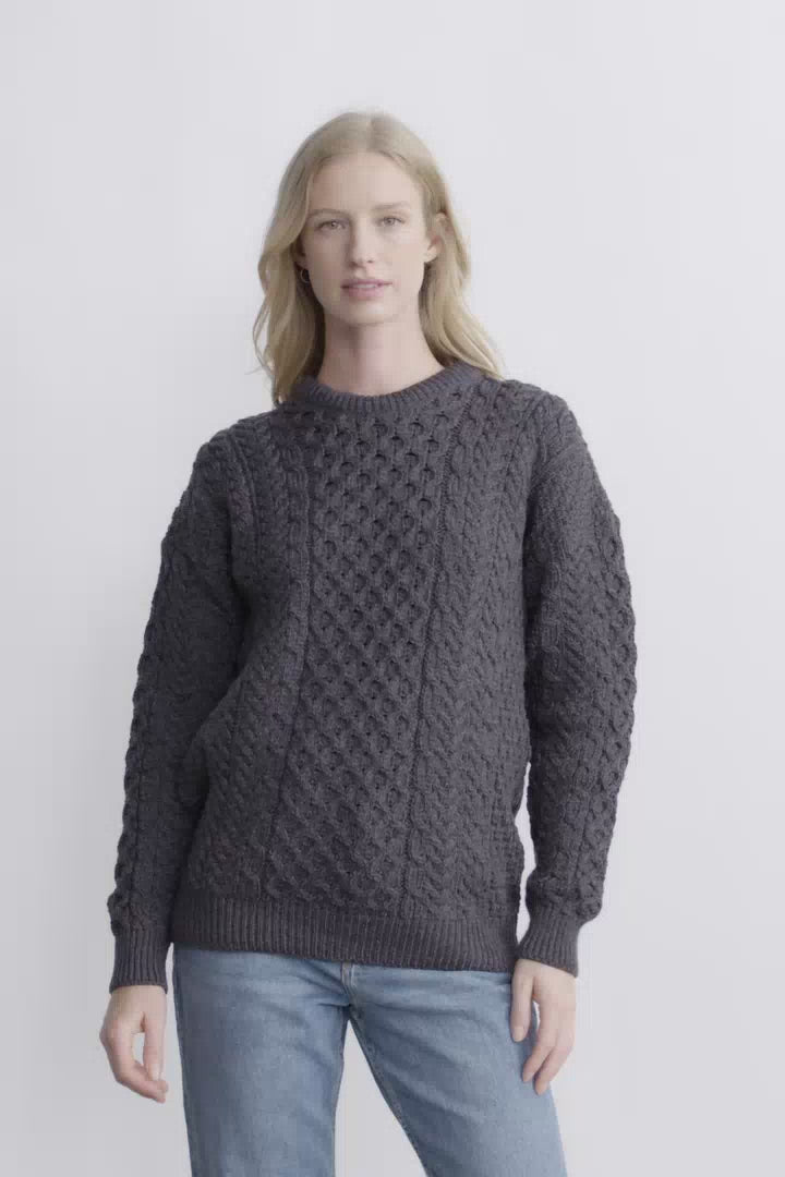 Inishbofin Ladies Traditional Aran Sweater - Charcoal