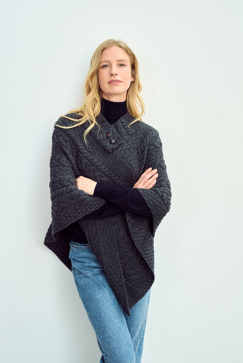 Mariella button detail poncho pullover shop