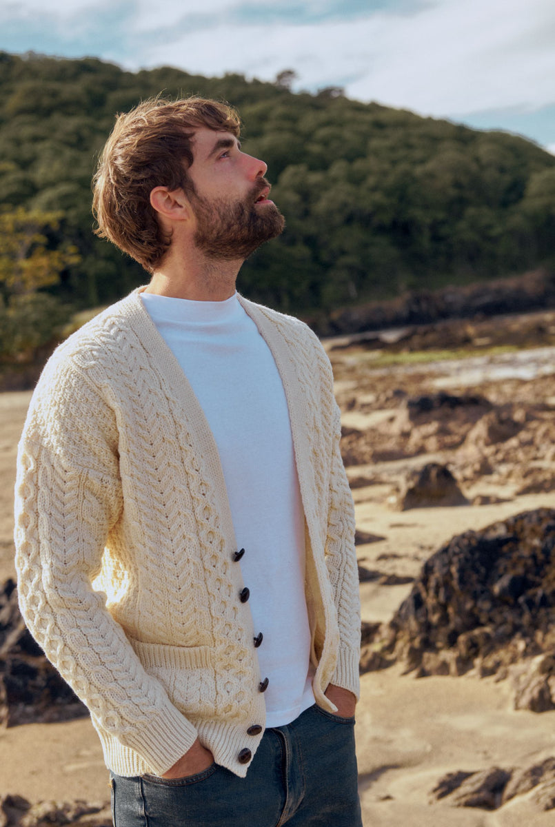 Mens cream cardigan deals