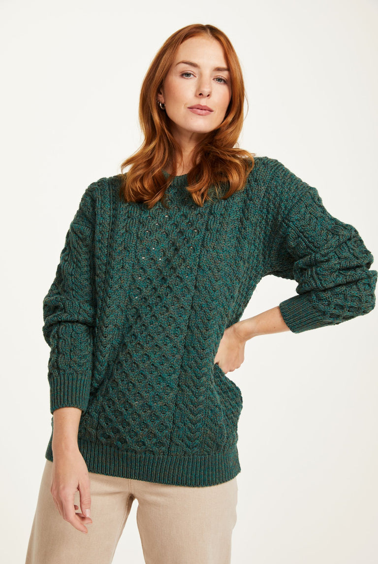 Inisheer Traditional Ladies Aran Sweater - Green