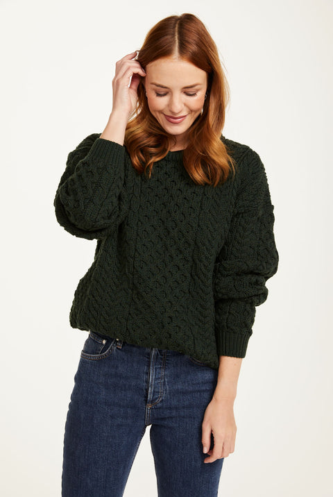 Inisheer Traditional Ladies Aran Sweater - Forest Green