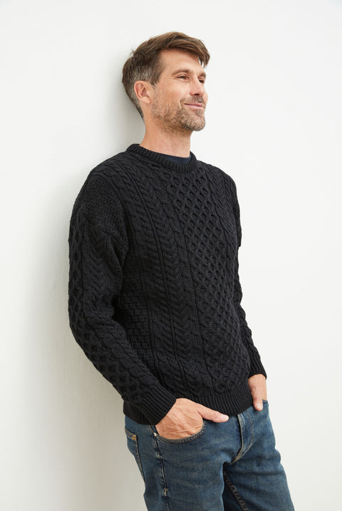 Inisheer Traditional Mens Aran Sweater - Black