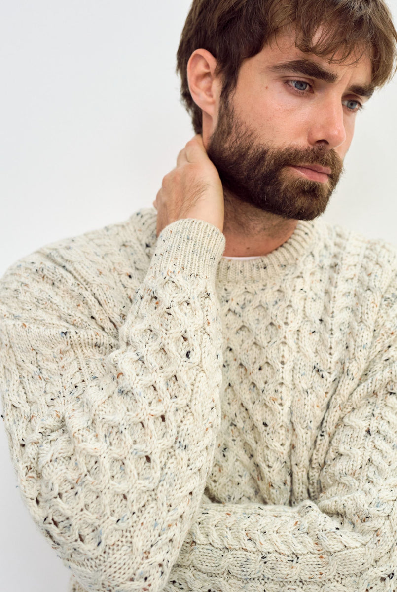 Men's Cable Knit Crew Neck Aran Wool Sweater‎‎‎