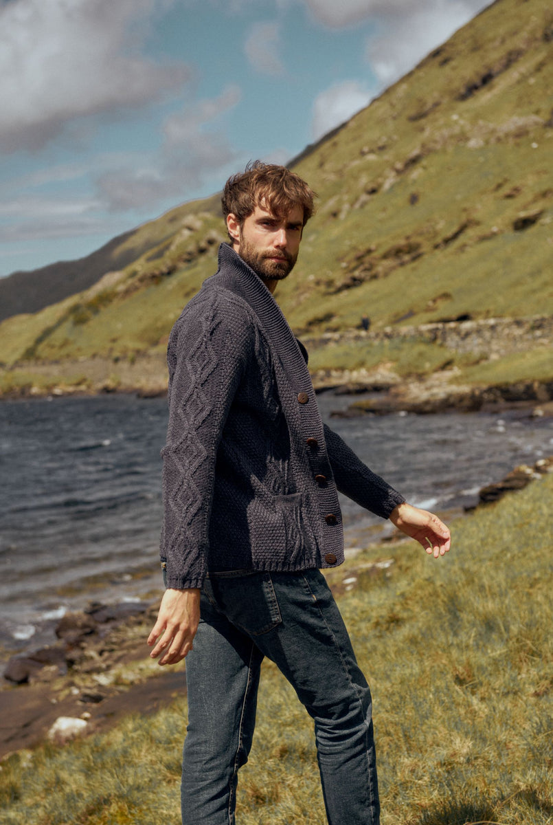 Killary Fjord Aran Cardigan Charcoal Aran Woollen Mills