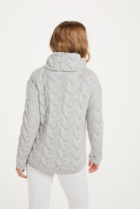 Kinsale Ladies Cable Aran Sweater - Feathered Grey