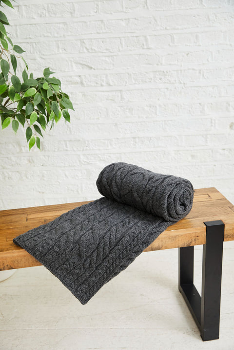 Silver Strand Supersoft Aran Cable Throw -  Grey