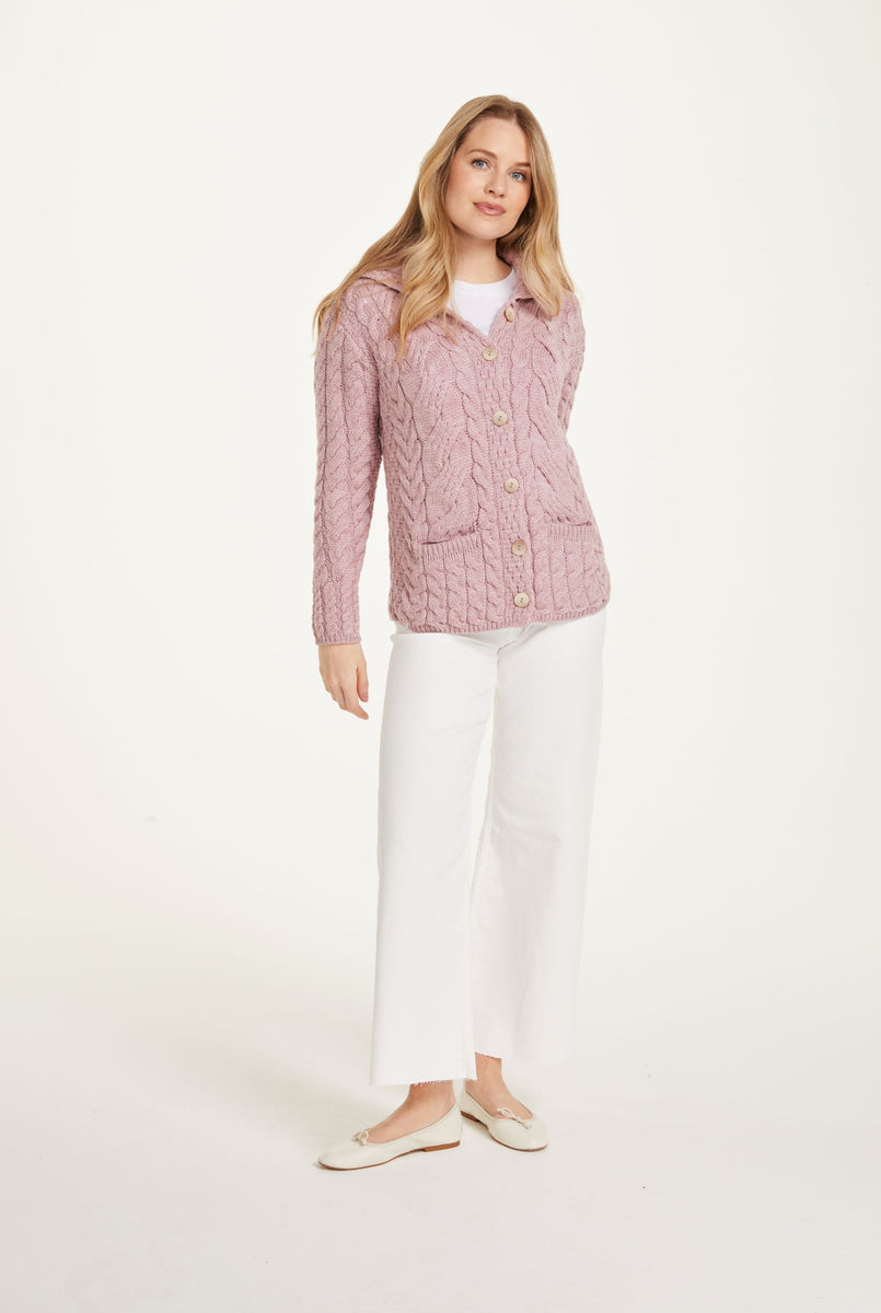 Belcarra Ladies Aran Cardigan Blush Pink