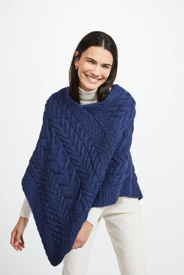 Poncho Aran pour Femme Aasleagh Falls - Marine
