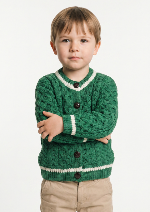 Cuan Children's Cardigan with Stripe Detail - Green