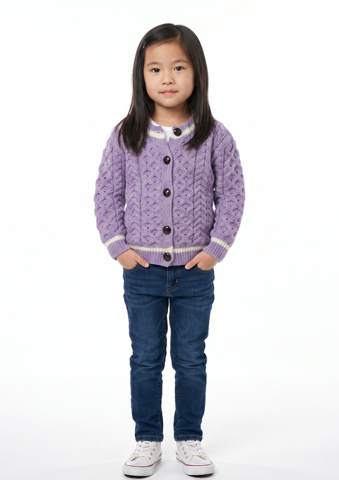 Cuan Children's Cardigan with Stripe Detail - Lavender