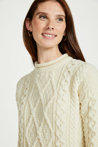 Letterfrack Ladies Roll Neck Aran Crew - Cream