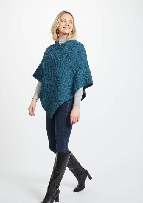 Made in Ireland, green poncho, knitwear, aran poncho, wool poncho, wrap, merino wool poncho,cab