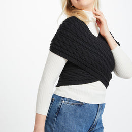 Corrib Crossover Merino Aran Wrap -  Black