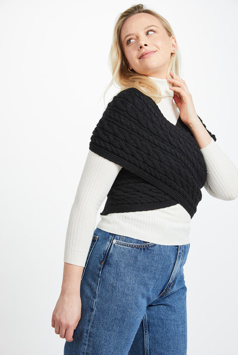 Corrib Crossover Aran Wrap -  Black