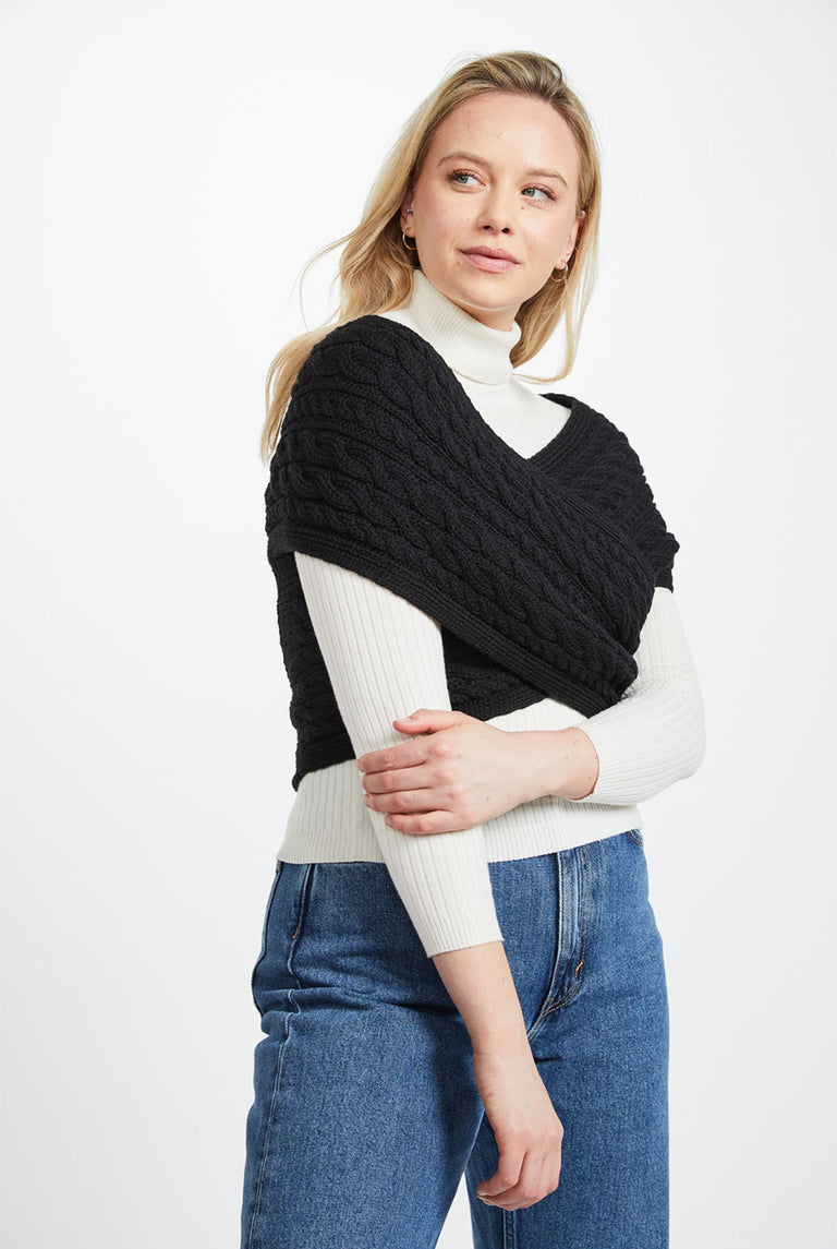 Corrib Crossover Aran Wrap -  Black