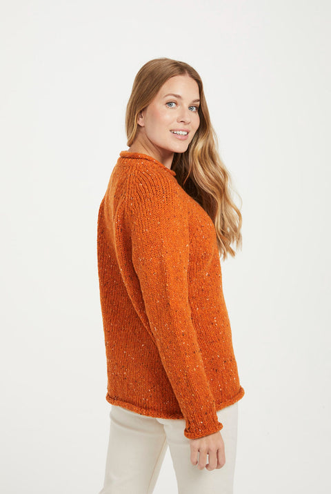 Brackloon Tweed Roll Neck Ladies Sweater - Orange