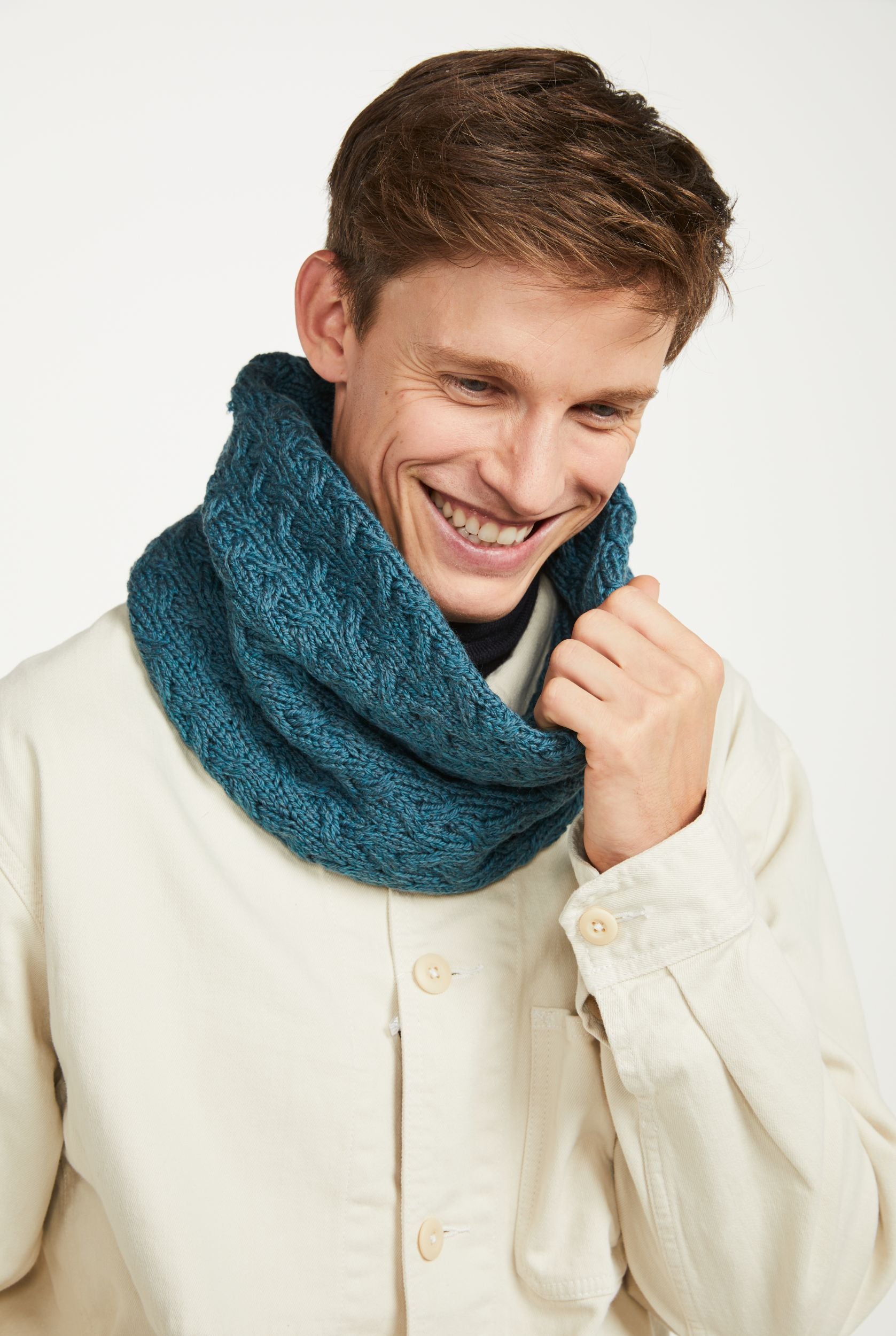 Knit Designer Mens Snoods Newport Aran Cable Snood Irish Sea