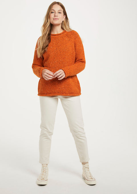 Brackloon Tweed Roll Neck Ladies Sweater - Orange