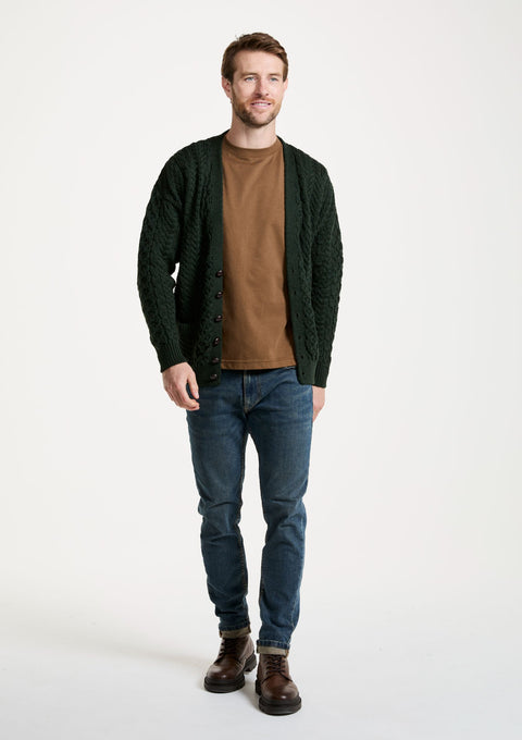 Cardigan Aran en laine mérinos Clare Island pour homme - Vert