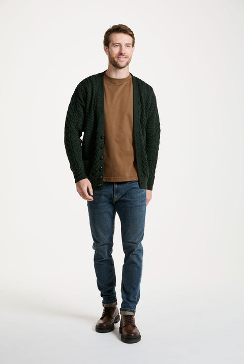 Clare Island Mens Aran Cardigan - Green