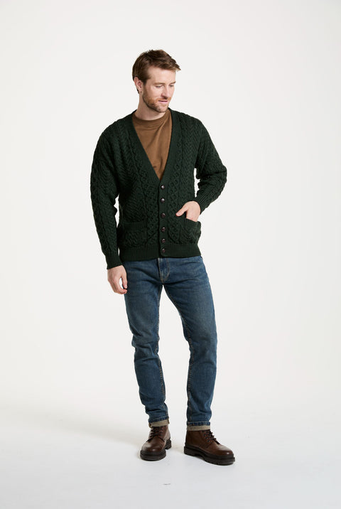 Clare Island Mens Aran Cardigan - Green