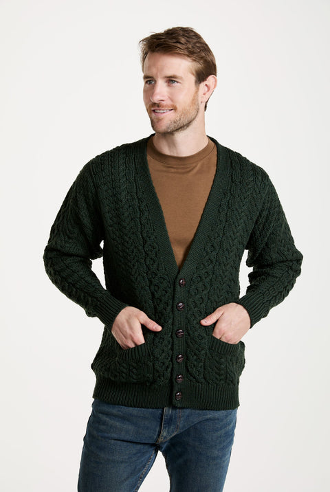 Clare Island Herren Aran Cardigan - Grün