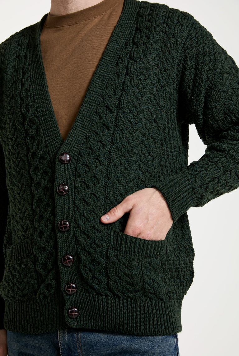 Clare Island Mens Aran Cardigan - Green