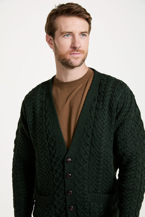 Cardigan Aran pour homme de Clare Island - Vert