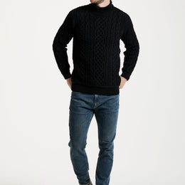 Pull à col polo Aran pour homme Kylemore - Noir