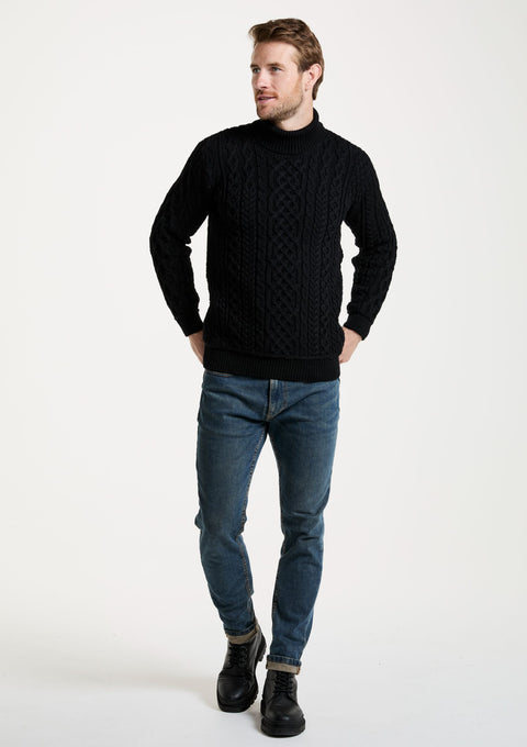 Pull à col polo Aran pour homme Kylemore - Noir