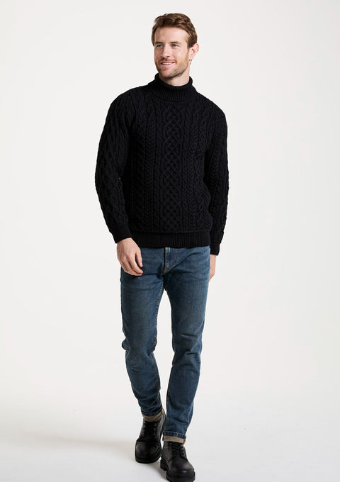 Pull à col polo Aran pour homme Kylemore - Noir
