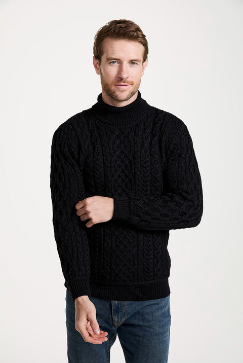 Kylemore Herren Aran Rollkragenpullover - Schwarz